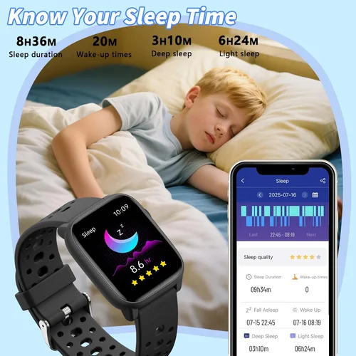 Miniatura 8 de Reloj inteligente para niños con juegos de rompecabezas, relojes para niños de 1.83", monitor de ritmo cardíaco, monitor de sueño, podómetro, reloj