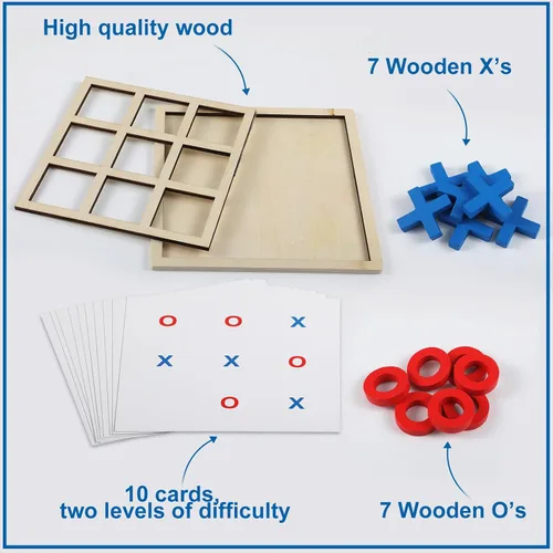 Miniatura 3 de Seenelling Juego de madera jumbo de Tic Tac Toe Actividades de demencia para personas mayores con Alzheimers con plantillas de rompecabezas y juego