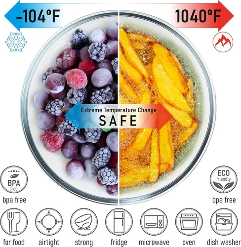Miniatura 4 de Juego apilable de 5 cuencos de vidrio anidados para ahorrar espacio con tapas de bambú para preparación de alimentos, almacenamiento, horneado
