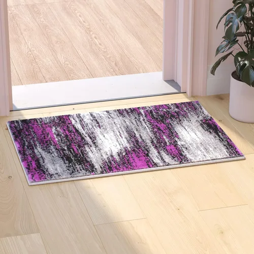 Miniatura 28 de Flash Furniture Rylan Collection - Alfombra contemporánea de olefinas azules, de pelo alto, 2 x 10 pies, respaldo de yute, pasillo, entrada