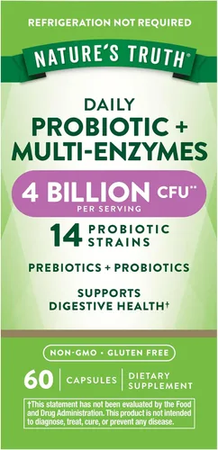 Nature's Truth Probióticos con enzimas | 60 cápsulas | para hombres y mujeres | Suplemento de salud digestiva sin OMG y sin gluten