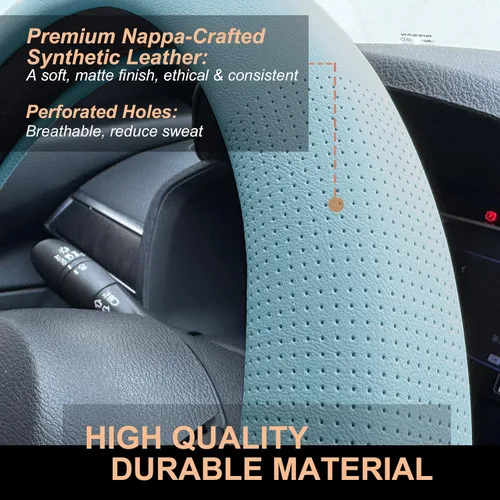 Miniatura 3 de PINCTROT Funda de cuero de napa para volante, ajuste delgado, diseño sin volumen, de una pieza de cuero con perforación transpirable, se ajusta como