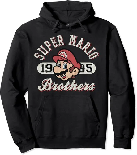 Super Mario Bros 1985 Face - Sudadera con capucha con logotipo vintage, Negro, S