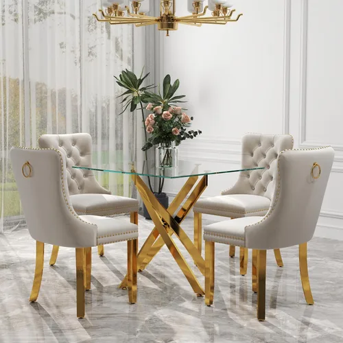 Miniatura 83 de Juego de comedor de 3 piezas con superficie de vidrio transparente, juego de comedor cuadrado minimalista moderno de 36'', juego de mesa de cocina