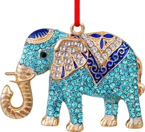 D24TIME Adorno de Navidad de elefante, adorno de metal verde azulado para árbol de Navidad, amistad, hermandad, elefante, adornos para mujeres,