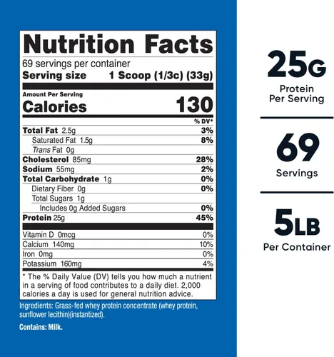Miniatura 2 de Nutricost Concentrado de proteína de suero alimentado con pasto (sin sabor) 5 libras, sin desnaturalizar, sin OMG, sin gluten, sabores naturales