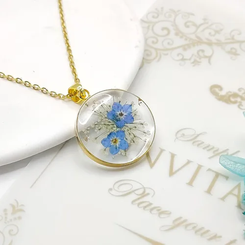 Miniatura 2 de Collar de flores silvestres prensadas con encaje de Forget-Me-Not y Queen Anne Collar de flores prensadas de oro Collares hechos a mano