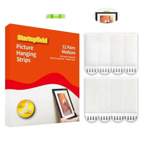Miniatura 10 de 48 pares (96 tiras) de tiras pequeñas para colgar cuadros, resistentes, tiras de montaje de imágenes, cinta extraíble de gancho y bucle, colgador