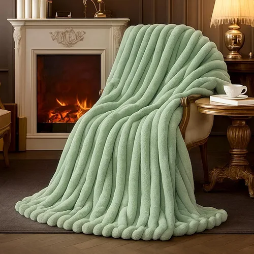 Miniatura 21 de Amélie Home - Manta de piel sintética para sofá, ultraacogedora manta mullida de felpa suave a rayas para sofá familiar, silla, dormitorio, 60 x 80