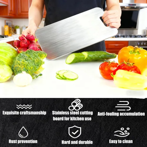 Miniatura 2 de 4 tablas de cortar de acero inoxidable de grado alimenticio para cocinar en el hogar, aptas para lavavajillas, antiadherentes, duraderas y fáciles