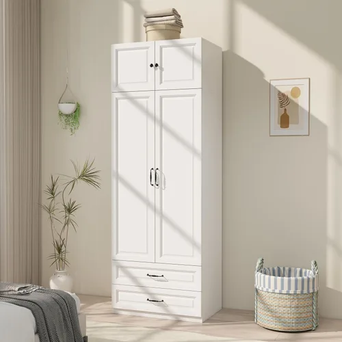 Armario Armario con puertas: Armario blanco extra alto de 89 pulgadas con almacenamiento en la parte superior, Armarios de dormitorio con 2 puertas