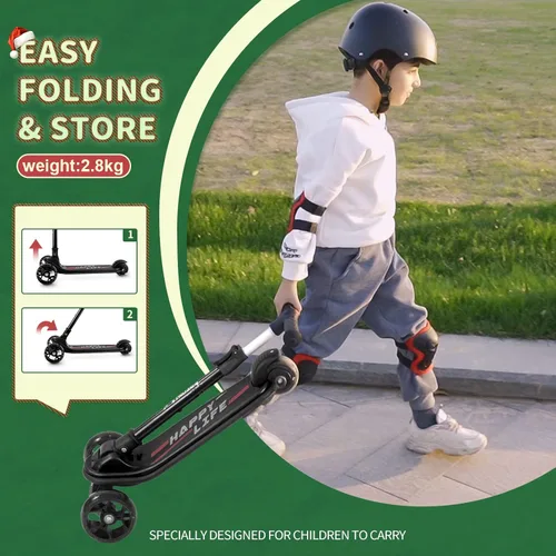 Miniatura 5 de Besrey - Patinete para niños de 3 a 10 años, patinete plegable de 3 ruedas con altura ajustable, ruedas con luz LED, plataforma extra ancha