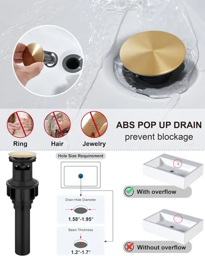 Miniatura 6 de Midanya Grifos de Baño de 1 Agujero, Llave de Fregadero de Baño de Acero Inoxidable de Una Sola Manija, Grifos de Lavabo Modernos con Placa