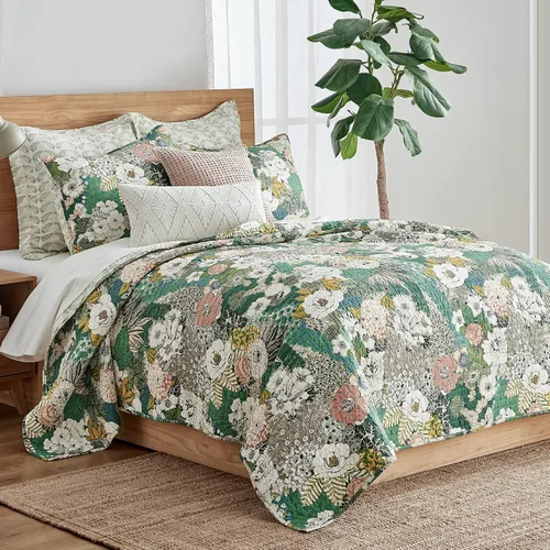 Miniatura 2 de Levtex Home - Juego de edredón Bettina - Edredón individual y una funda estándar - Floral - Verde azulado, azul, verde, malva, crema - Colcha