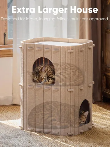 Miniatura 4 de FUKUMARU Casa para Gatos de Interior, Cama de Gato de 2 Plantas Grande Cueva de Felpa, Túnel Acogedor Cubierto para Gatos, Refugio para Múltiples