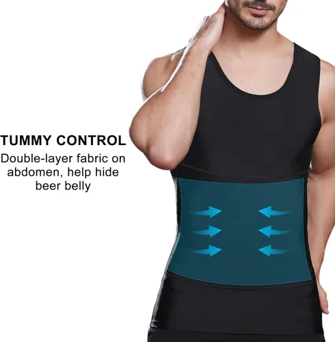 Miniatura 3 de Lgtfy Chaleco moldeador de cuerpo adelgazante para hombre, camiseta sin mangas de compresión para el abdomen del pecho, camisetas interiores
