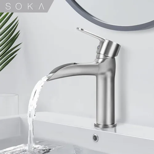 Miniatura 3 de SOKA - llave de baño en cascada, llave de fregadero de baño con un solo mango y un solo agujero para lavabo, llave de lavabo con desagüe emergente