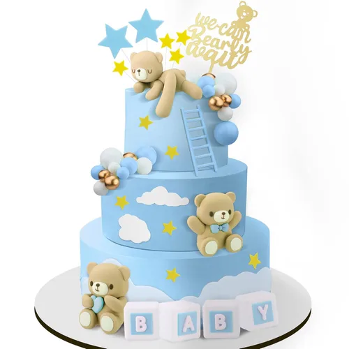 Yinder Adornos para Tarta de Oso Adornos Mini para Tarta de Oso Adornos para Tarta de Bolas de Perla Blanca y Oro para Decoraciones de Cumpleaños