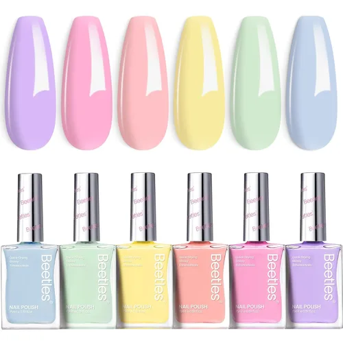 Miniatura 8 de Beetles - Juego de esmaltes de uñas pastel, 6 colores, rosa, azul, amarillo, nude, rosa, morado, juego de esmalte de uñas de secado rápido, secado