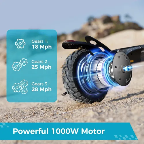 Miniatura 5 de Scooter eléctrico para adultos, velocidad de 38/28 MPH, rango de 55/28 millas, potente motor de 2400/1000 W, neumáticos todoterreno de 10 pulgadas