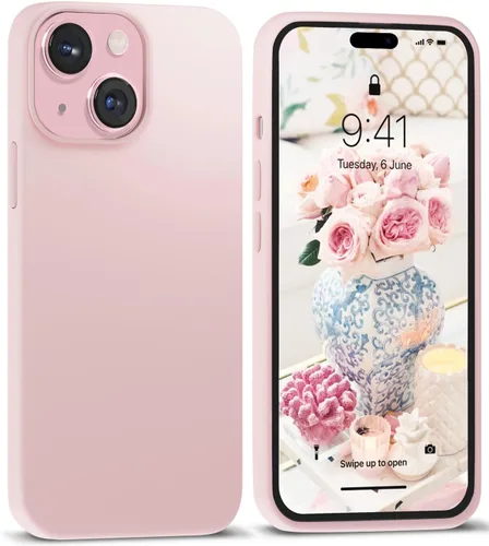 Miniatura 11 de IceSword Funda compatible con iPhone 15 Stone de silicona líquida delgada y protectora, suave antiarañazos, beige claro, crema y arena cálida
