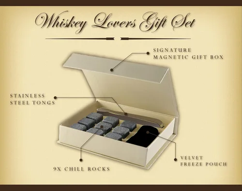 Miniatura 2 de Set de 9 Piedras para Enfriar Bebidas Grises [Chill Rocks] Piedras para Whisky para Whisky y Otras Bebidas - en Caja de Regalo con Funda