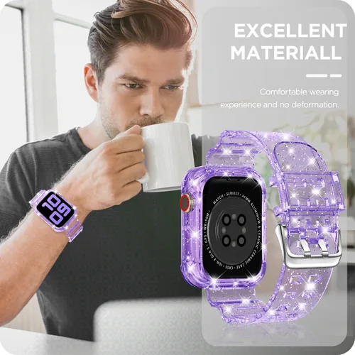 Miniatura 7 de DABAOZA - Correa compatible con Apple Watch de 49 mm, 46 mm, 45 mm, 44 mm, 42 mm, 41 mm, 40 mm, 38 mm, con protector, correa de TPU brillante