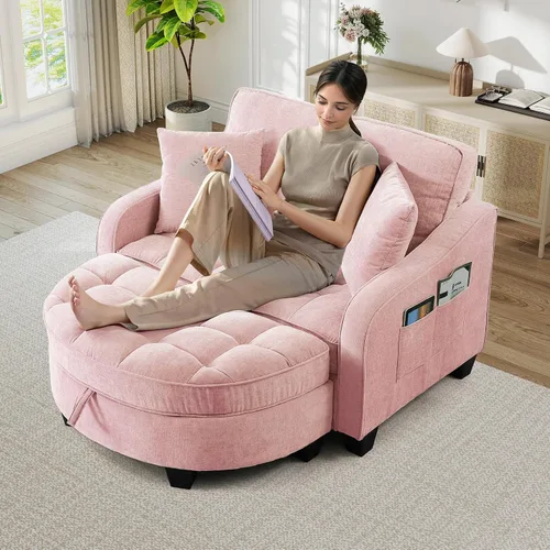 Miniatura 12 de Chaise Lounge Chair para interiores con puerto USB y soporte para teléfono, sillón reclinable pequeño de felpilla con otomana de almacenamiento