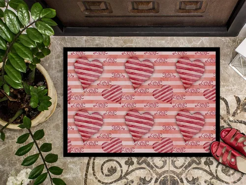 Miniatura 3 de Caroline's Treasures BB7567JMAT - Tapete de acuarela con corazones a rayas rojas, 24 x 36 pulgadas, tapete para puerta delantera, para interiores