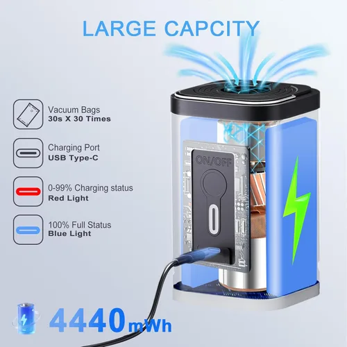 Miniatura 6 de Bomba portátil para bolsas de almacenamiento al vacío, bomba de vacío eléctrica de viaje para varias bolsas de sellado al vacío, bomba de aire