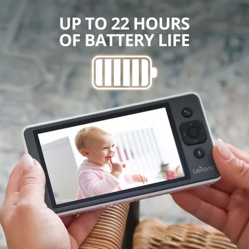 Miniatura 4 de Levana Monitor de bebé Ella Video, pantalla 720P de 5 pulgadas, 2 cámaras PTZ, 4 días de duración de la batería, batería de 3800 mAh, visión