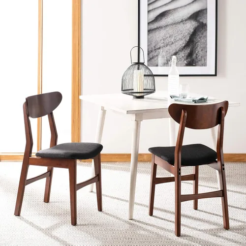 Miniatura 8 de SAFAVIEH Furniture Lucca - Juego de 2 sillas de comedor retro, nogal y negro, madera, diseño tapizado de mediados de siglo, ideal para comedor