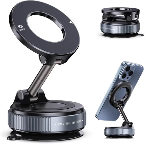 Miniatura 10 de Jikasho Soporte magnético para teléfono con succión al vacío, plegable y retráctil, soporte de teléfono con ventosa manos libres