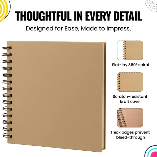 Miniatura 6 de Modern Shop Álbum de recortes Papel Kraft extra grueso con tapa dura - 8 x 8 210gsm, 60 páginas