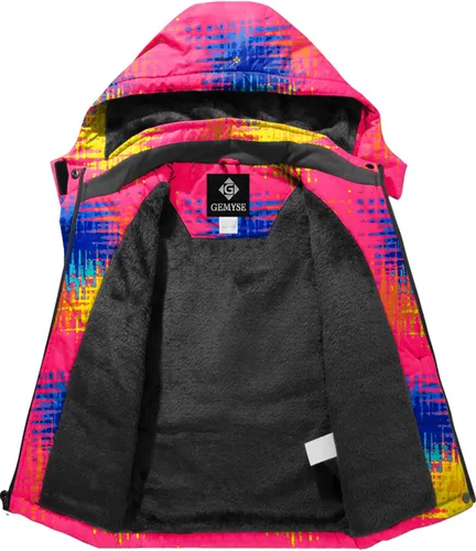 Miniatura 3 de GEMYSE Chaqueta de esquí impermeable para niña, chaqueta de invierno a prueba de viento con capucha