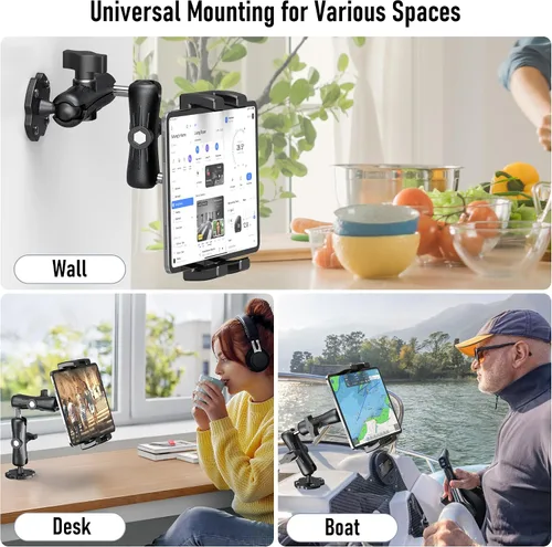 Miniatura 3 de Soporte de aluminio resistente para tableta, tablero de instrumentos para camión, vehículo, escritorio, pared, soporte ajustable de 360° para iPad