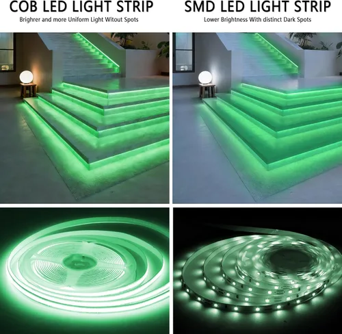 Miniatura 8 de Tira de luces LED COB verde de 10 pies, 24 V, regulable, alta CRI95+, ultra brillante, flexible, tira de luces LED, tira de luces para el día de San