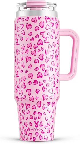 Miniatura 16 de Meoky Vaso de 40 onzas con asa y pajita, vaso aislado con tapa y popote, taza de viaje de acero inoxidable, mantiene el frío durante 34 horas, 100%