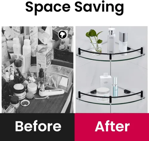 Miniatura 5 de Estante de cristal flotante para baño, estantes esquineros para ducha, soporte para champú con pared de riel Esquinero para Baño para ducha