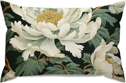 ArogGeld Robins - Funda de cojín floral verde y blanco con diseño floral chinoiserie, funda de almohada asiática de doble cara para sofá, silla de