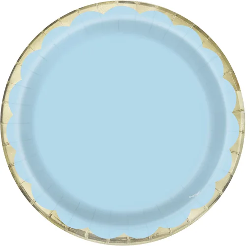 Unique Platos llanos de papel de aluminio festoneado azul pastel claro, 9 pulgadas, 10 unidades, perfectos para fiestas temáticas y celebraciones