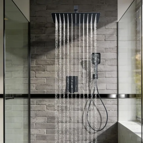 Miniatura 7 de Sistema de Ducha Moderno de Lluvia de Latón Juego de Grifería con Válvula y Desviador Mezclador de Ducha con Ducha de Mano de Alta Presión Válvula
