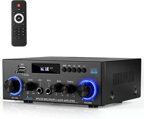 Romicta AK50 Amplificador de audio estéreo, 400 W, sistema de amplificador de potencia Bluetooth 5.0 de 2 canales, amplificador de potencia para el