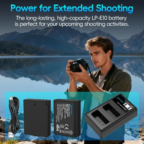 Miniatura 8 de Artman LP-E10 - Paquete de 2 baterías de 1600 mAh y cargador USB-C dual LCD actualizado para Canon LP E10, EOS Rebel T3 T5 T6 T7 T100, Kiss X50 X70