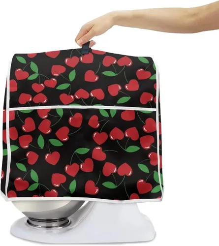 Miniatura 2 de Cubierta negra para mezcladora de cocina de 4.5 a 5 cuartos de galón con patrón de cerezas, corazón rojo, piezas de repuesto de tamaño pequeño