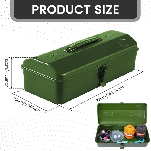 Miniatura 2 de Caja de almacenamiento de herramientas portátil grande de metal con asa para taller, caja de herramientas portátil de 15 pulgadas con tapa, caja