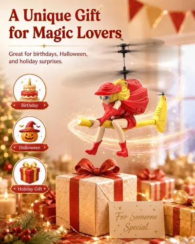 Miniatura 8 de Flying Witch Helicóptero RC para niños de 6 a 12 años, escoba mágica iluminada con retención de altitud y despegue con una tecla, juguete volador
