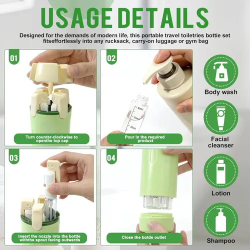 Miniatura 6 de Dispensador de viaje 4 en 1, paquete de 4 botellas de viaje de 1.0 fl oz para artículos de tocador, recargable, a prueba de fugas y portátil