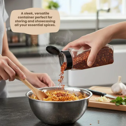 Miniatura 6 de Pride Of India Tarros grandes de plástico transparente para especias con tapa de tamiz doble, sin BPA de grado alimenticio, fabricados en Estados