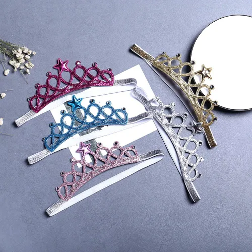 Miniatura 7 de DonLeeving Paquete de 6 diademas de tiara con purpurina para niñas, bandas elásticas para el pelo de princesa para niños pequeños